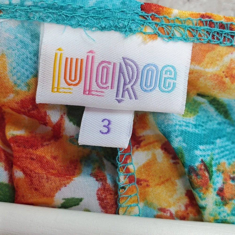 LuLaRoe Kimono Turquoise Floral Print Bohemian Lightweight‎ Cover Up Size 3 - Picture 2 of 9